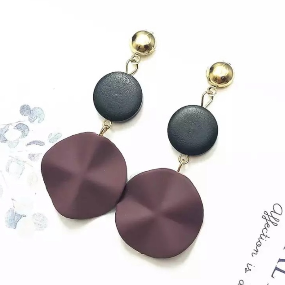 Wooden Deep Violet and Navy Boho Earrings